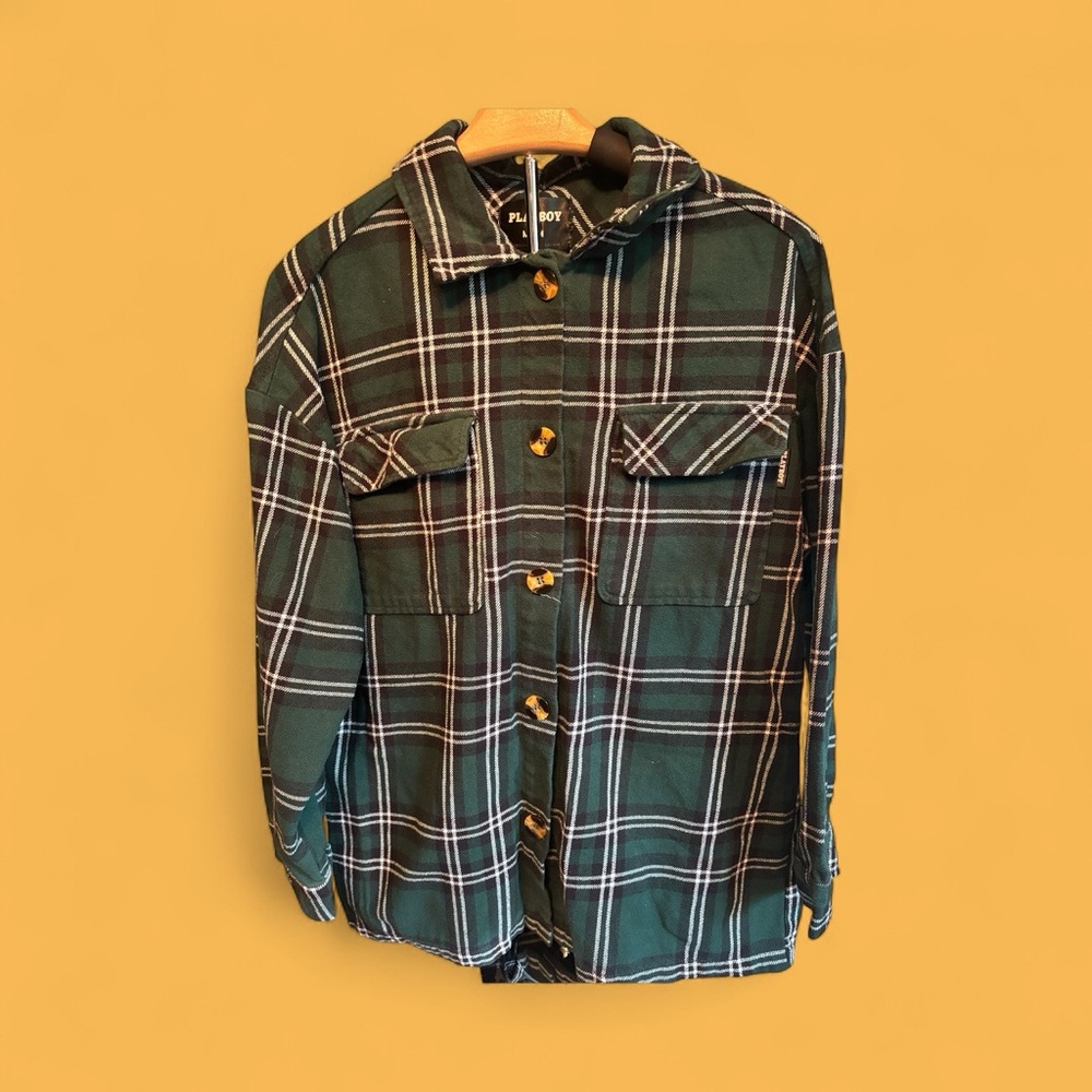 PLAYBOY  Green Plaid Button-Down Shirt